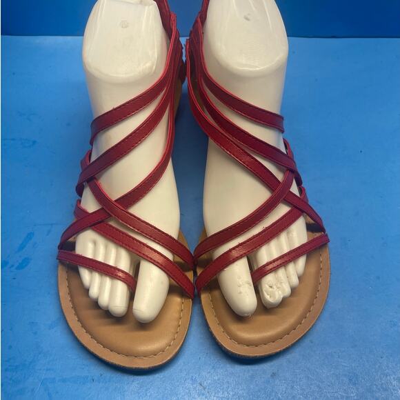Carlos Santana  Women Shoes Flat Strappy Sandal Red Size 8 Back ZIp - Picture 5 of 11